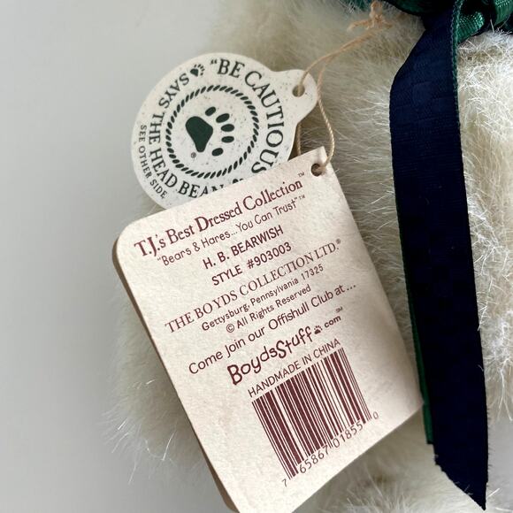 Boyds Collection 2001 Happy Birthday Bear Plush Off White w/Red Party Hat - Picture 4 of 9